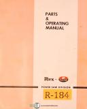 Racine Rex W-3B, Utility Saw Machines, Service and parts Manual 1950